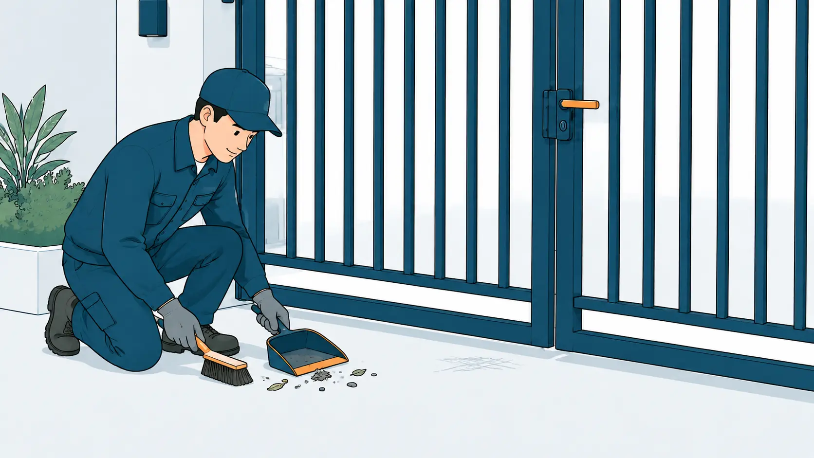 Vệ sinh vật cản trên đường đóng mở cửa sắt